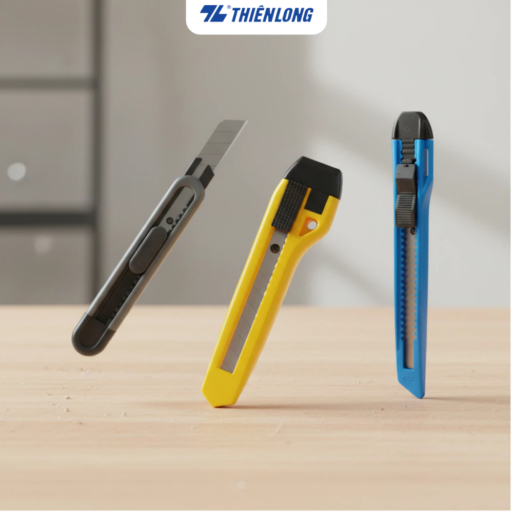 [Đủ Mã] Dao rọc giấy Thiên Long – An toàn tay, lưỡi thép bén, dễ dùng