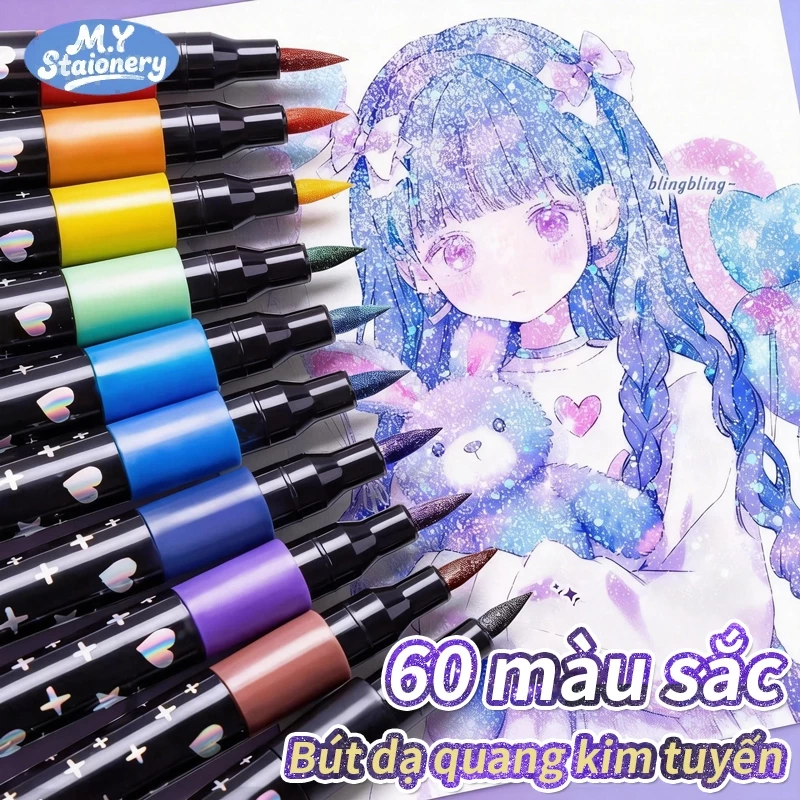 Bút Màu Nhũ Kim Tuyến Gliter Acrylic 72/48/24 Đầu Mềm An Toàn Cho Bé Học Tập Vẽ Tranh