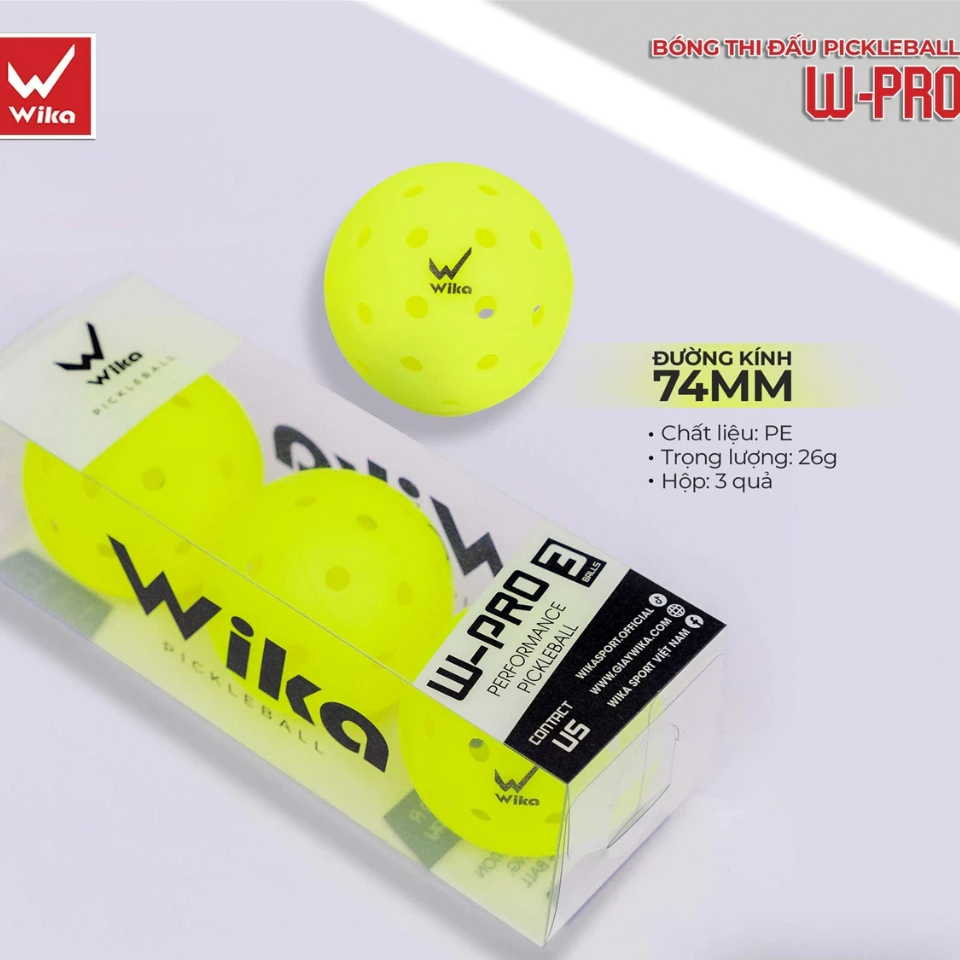 Bóng Thi Đấu Pickleball Wika W-PRO 40 Lỗ Chính Hãng, Chất Lượng Đạt Chuẩn US, Chất Liệu Nhựa PE Bền Bỉ