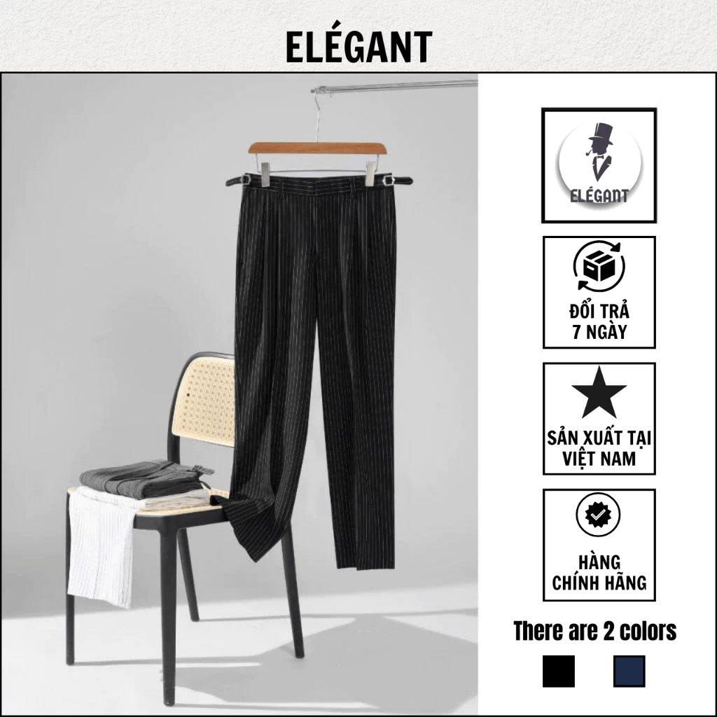 Quần Âu Kẻ Sọc Sidetap Nam Form Baggy, Chất VITEX PREMIUM Dày Dặn, Quần Tây Nam Sidetap Màu Đen