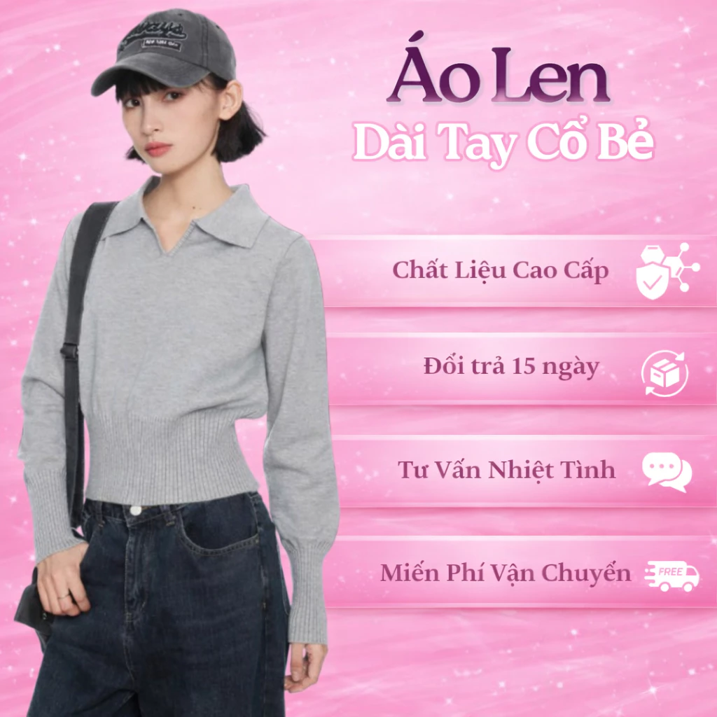 Áo len nữ dài tay  thiết kế cổ bẻ thanh lịch VENLY chất liệu cao cấp, phong cách tiểu thư hàn quốc – wr14