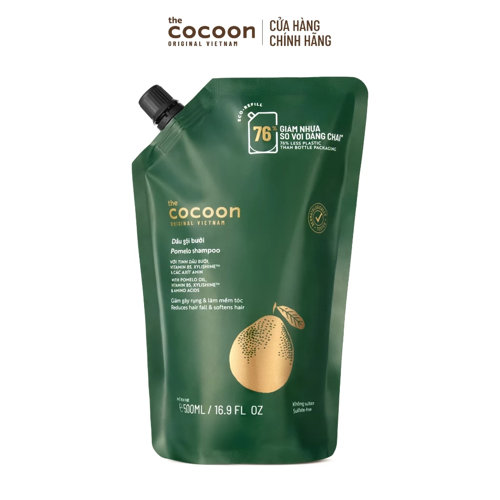 Túi Refill - Dầu gội bưởi Cocoon giúp giảm gãy rụng và làm mềm tóc 500ml