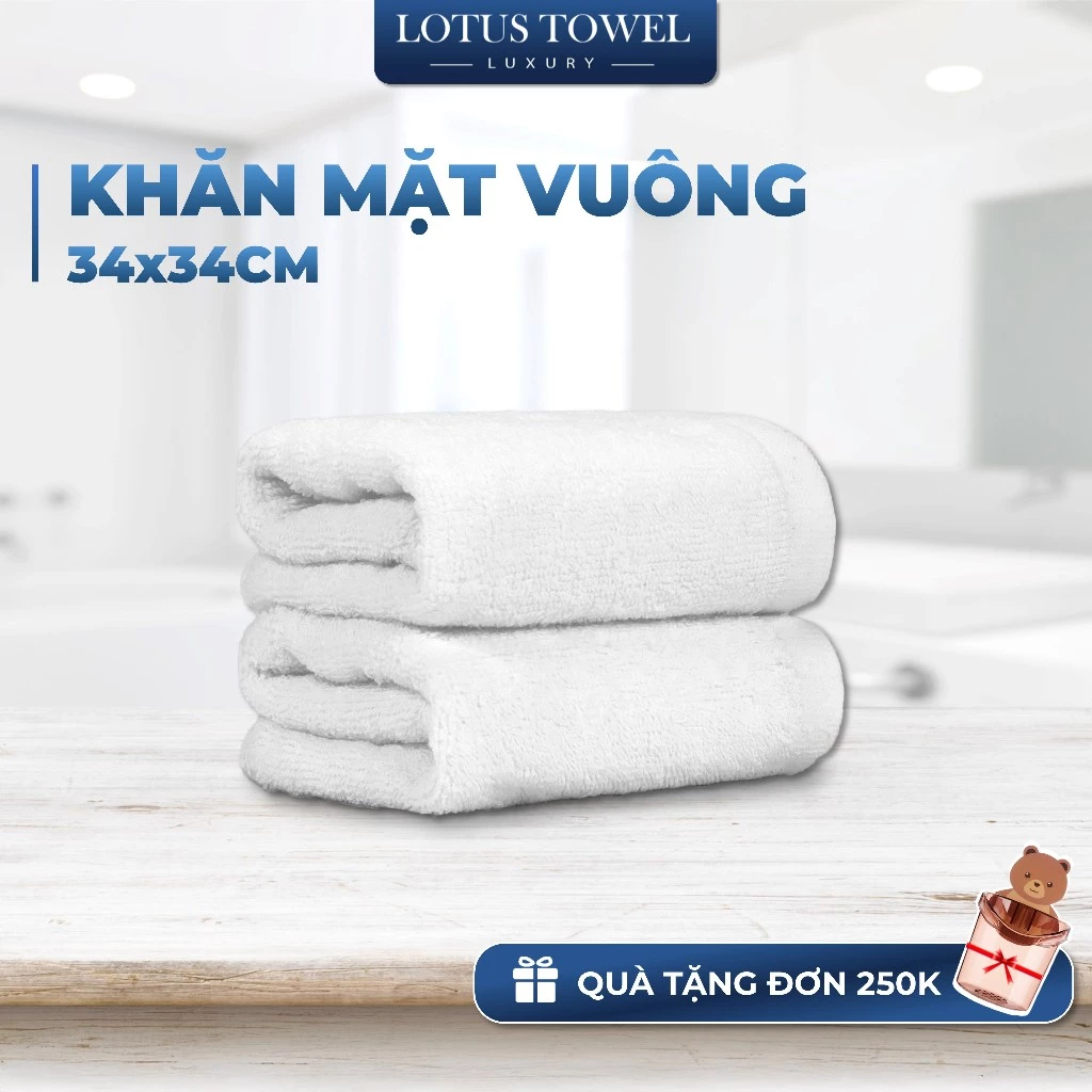 Khăn mặt vuông màu trắng 34x34cm, 100% COTTON, siêu mềm mịn, thấm hút, dày dặn - LOTUSTOWEL