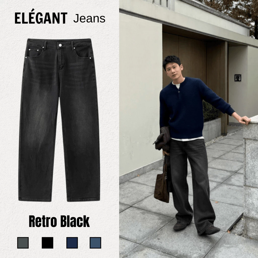Quần Jean Nam Màu Retro Black Ống Rộng CẠP CAO, Quần Bò Nam Nữ Ống Rộng Màu Đen Wash Có Bigsize
