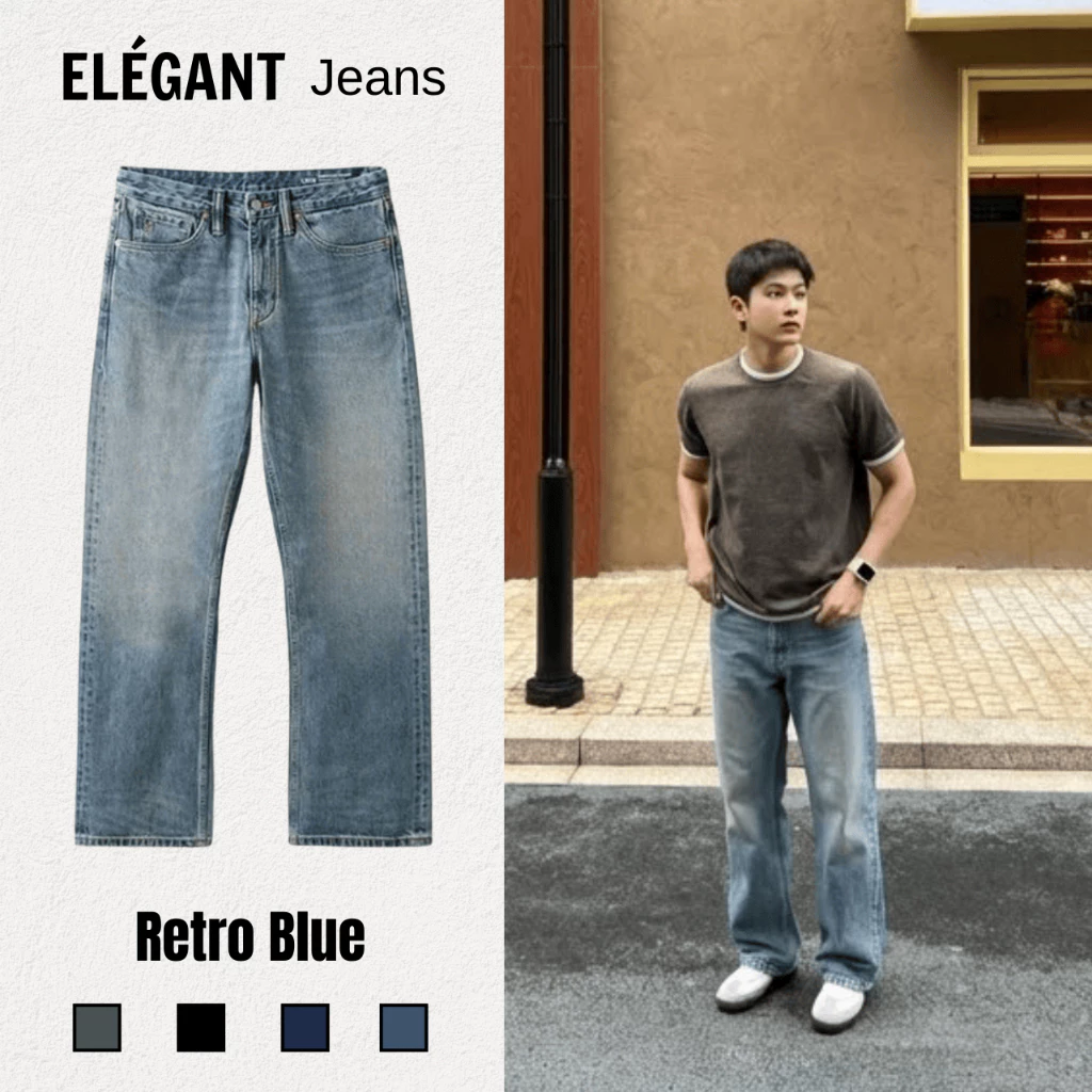 Quần Jean Nam Retro Blue Ống Rộng CẠP CAO, Quần Bò Nam Nữ ELEGANT Ống Suông Fom Regular Có BigSize