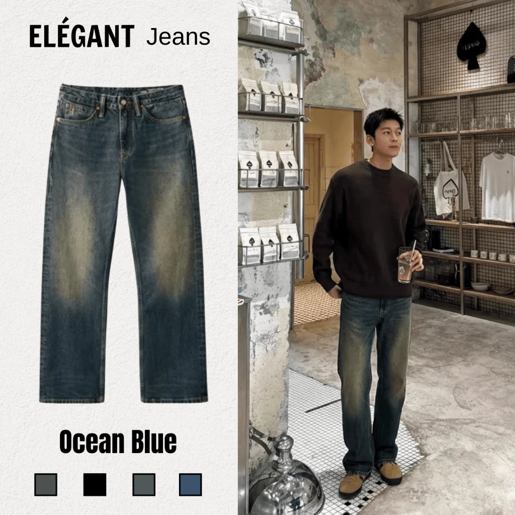 Quần Jean Nam Màu Dusty Blue Ống Rộng CẠP CAO, Quần Bò Nam Nữ Ống Rộng Màu Xanh Đậm Có Bigsize