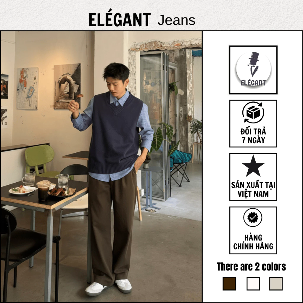 Quần Jeans Nam Kaki Mocha Ống Suông Rộng ELEGANT - Quần Bò Nam Nữ Kaki Jean Màu Nâu Có Bigsize
