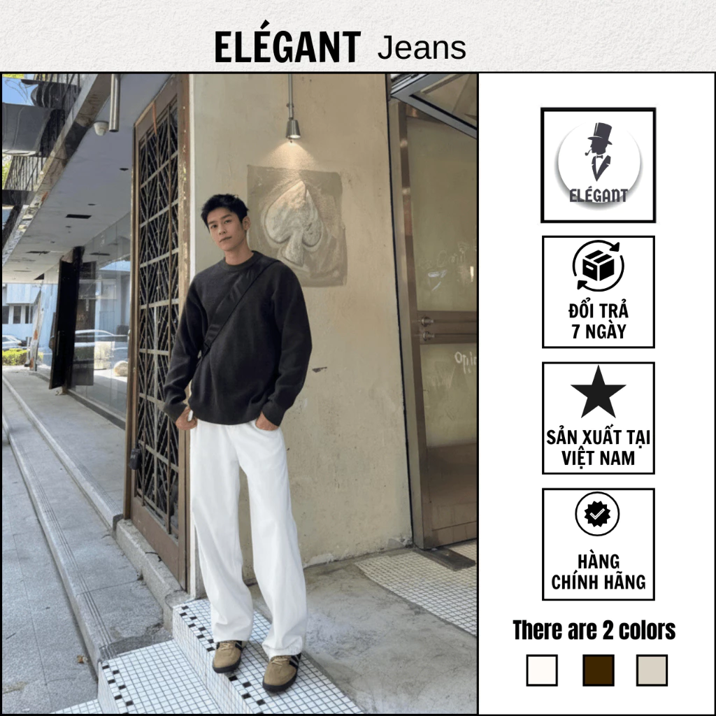 Quần Jeans Nam Kaki Inwhite Ống Suông Rộng ELEGANT - Quần Bò Nam Nữ Kaki Jean Trắng Kem Có Bigsize