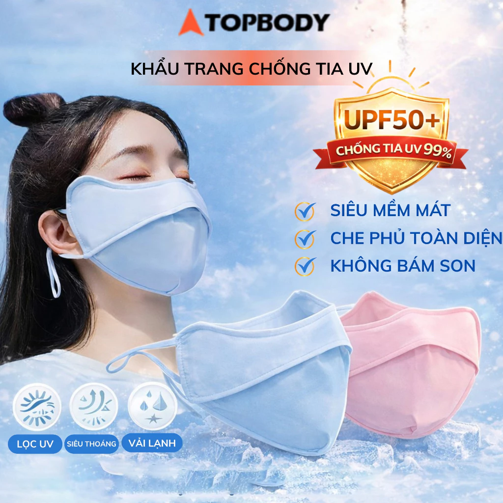 Khẩu trang Chống nắng Chống Tia UV, SPF 50+, Chất Lụa Lạnh thoáng mát UNISEX nam nữ đều thích hợp KHAUT01