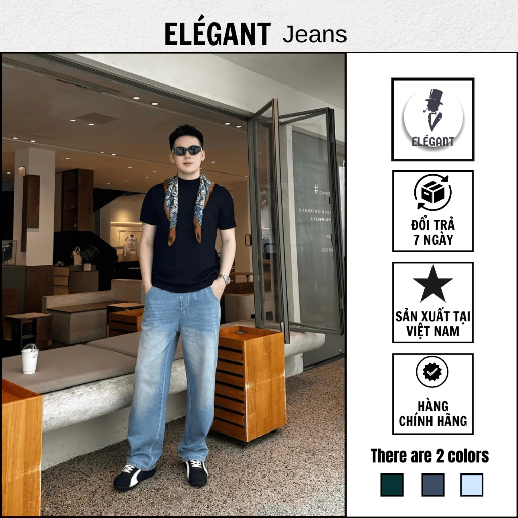 Quần Suông Sky Blue Ống Suông Rộng ELEGANT | Quần Bò Nam Nữ Xanh Sky -  Form Suông Rộng Có BigSize