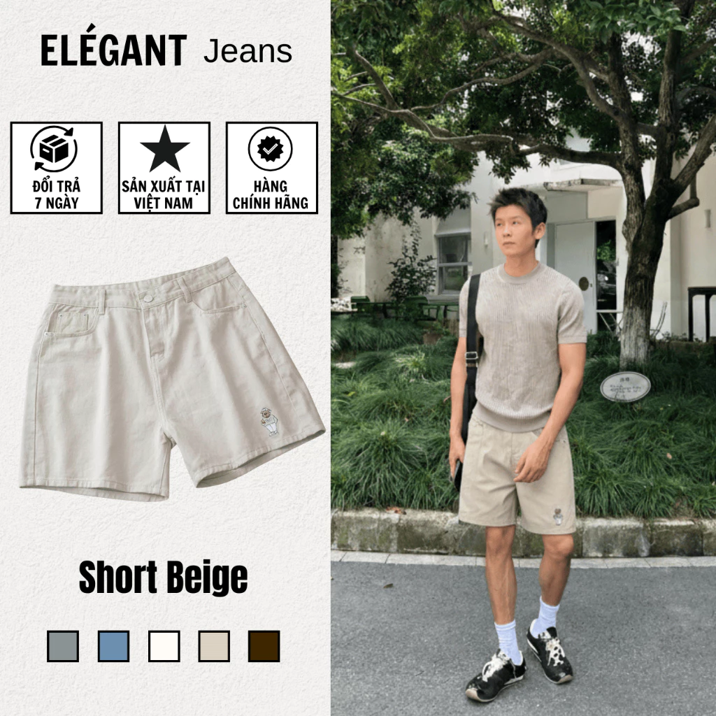 Quần Short Jean Nam Kaki ELEGANT Màu Mocha Form Trên Gối- Quần Đùi Nam Màu Nâu Kaki - Có Bigsize