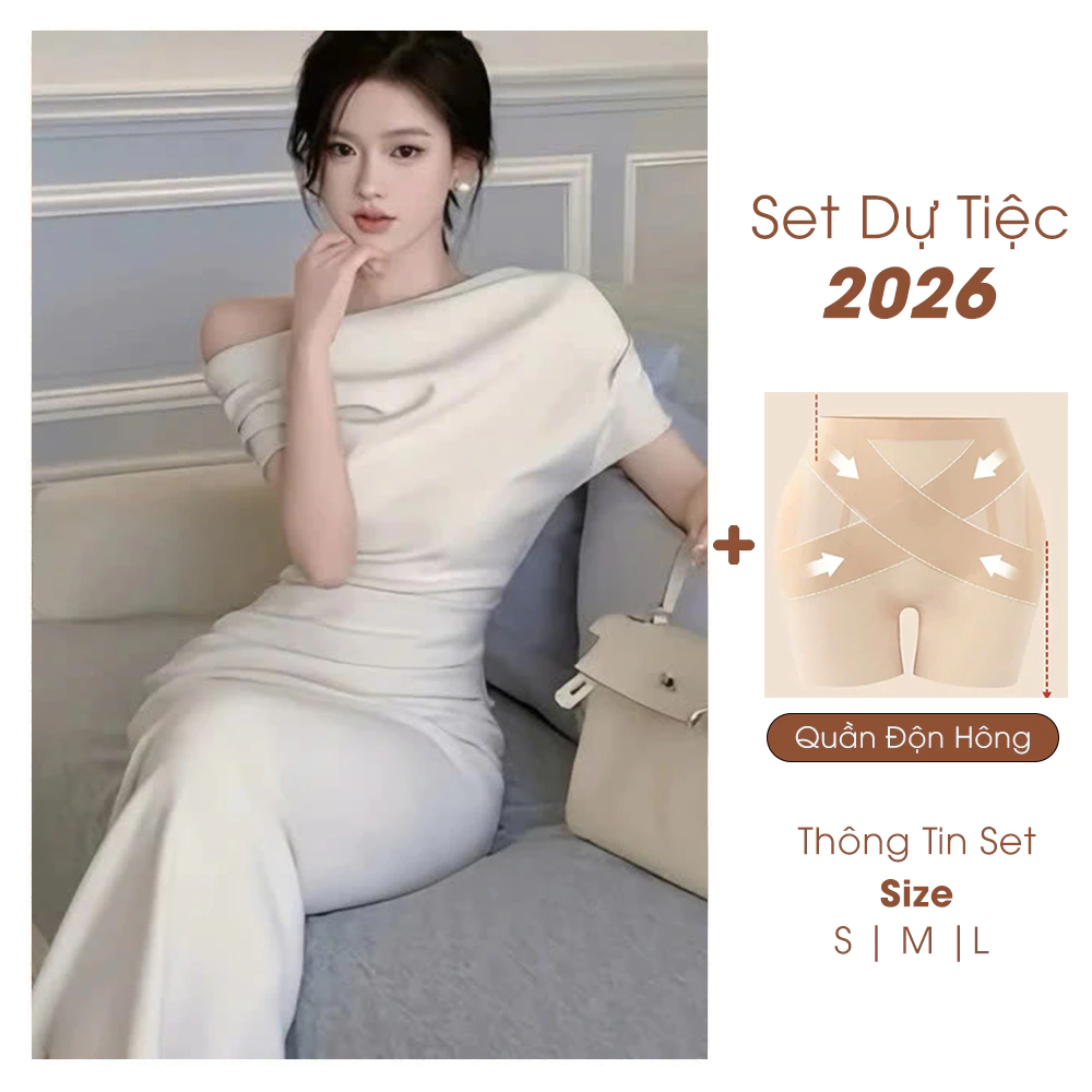 [ Combo Dự Tiệc ] Đầm body dáng dài kèm quần độn hông phong cách tiểu thư sang Hàn Quốc L195 và L61