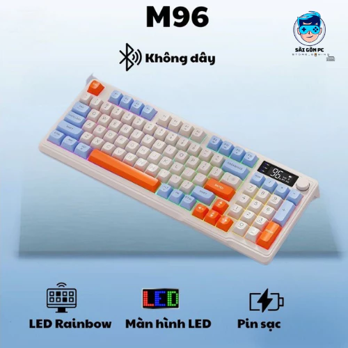 Bàn phím không dây Bluetooth M96 - Led Rainbow - Pin Sạc 2000mah - Phím PBT - Full Size