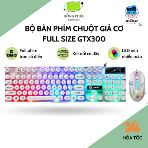 Bộ bàn phím chuột máy tính GTX300 giả cơ - LED nền nhiều màu - Phím tròn cổ điển