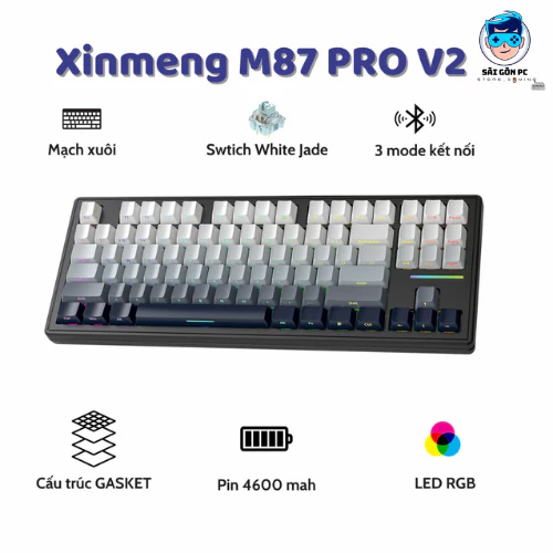 Bàn Phím Cơ Xinmeng M87 Không Dây Bluetooth Gaming Có LED viền LED RGB Pro App Custom , White Switch , Hotswap , 3 Mode