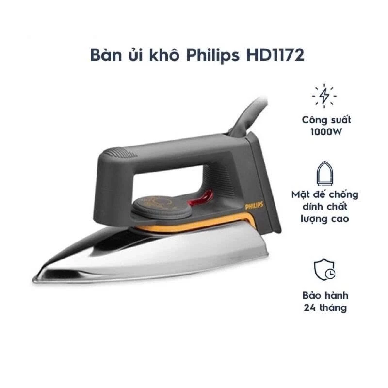 Bàn ủi PHILIPS HD1172 - Mặt đế nhôm, nút ĐK- đèn báo nhiệt Bàn phím
