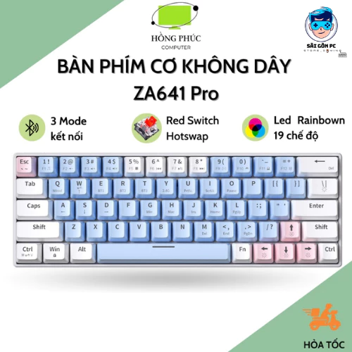 HỎA TỐC HCM Bàn Phím Cơ Không Dây Bluetooth Atas ZA641 V2 - Red Swtich Có Hotswap - Pin trâu sạc nhanh