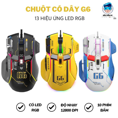 Chuột Gaming Có Dây Cao Cấp G6 Transformers - DPI 12800 siêu khủng - 10 phím thao tác nhanh