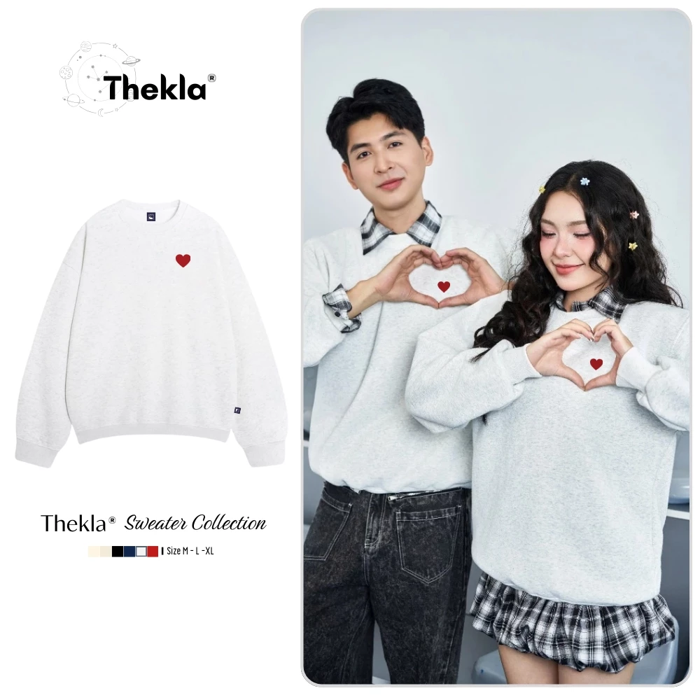Áo Sweater THEKLA BST443 Hình Trái Tim Mini - Áo Nỉ Lông Cáo Cao Cấp, Form Rộng Oversize