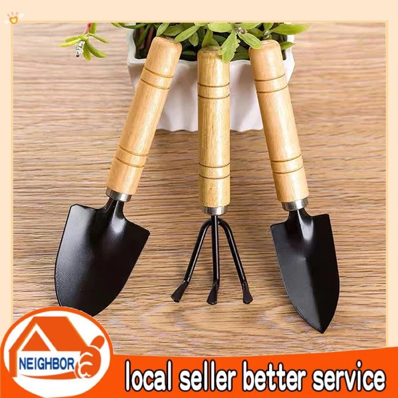 Dụng Cụ Làm Vườn 3 Món Cán Gỗ Nhỏ/Lớn - Gồm: 2 Xẻng, 1 Cào tiện dụng, chất lượng tốt, bền bỉ