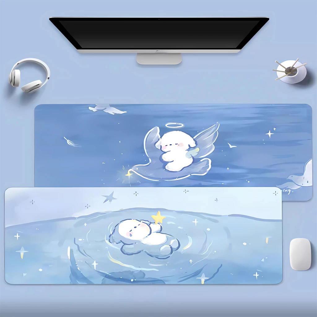 Lót Chuột Deskmat Cute Angel Puppy – Mousepad Cỡ Lớn Trang Trí Bàn Học Bàn Làm Việc, Phong Cách Pastel Chill