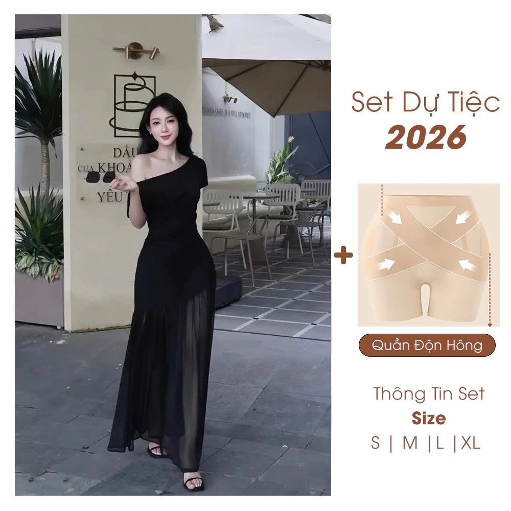 [ Combo Dự Tiệc ] Đầm body dự tiệc dáng dài phối chân váy tơ kèm quần độn hông phong cách tiểu thư Hàn Quốc L198 và L61