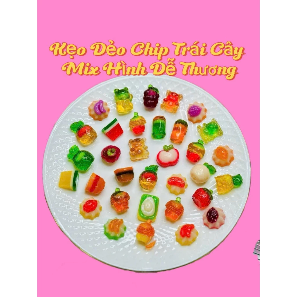 1Kg Kẹo Dẻo Chip Trái Cây Mix Hình Dễ Thương