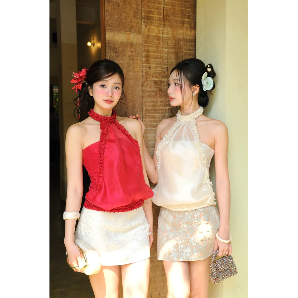 Áo Gấm Cúp Ngực Phối Tơ Bồng Bềnh (Veil Top) | pov.official