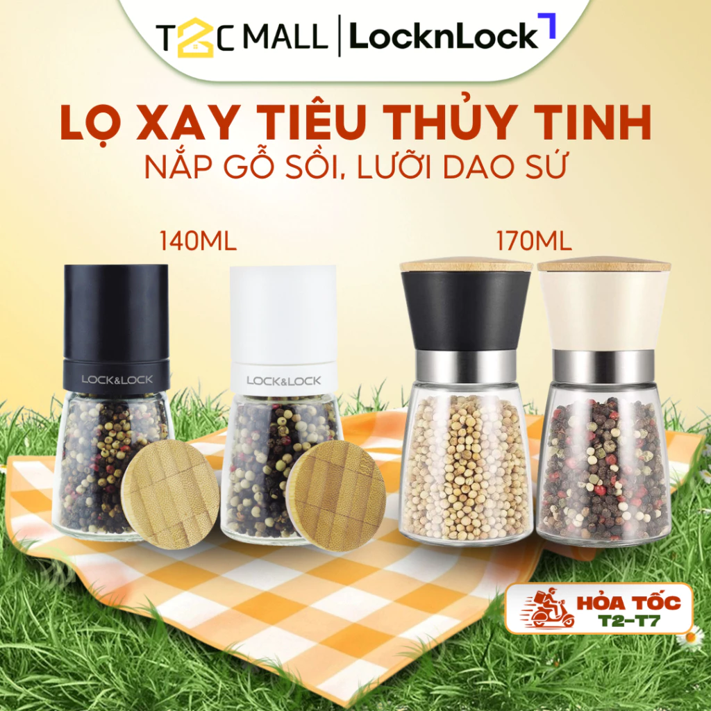 Lọ xay tiêu thủy tinh LocknLock, lưỡi dao bằng sứ xay nhuyễn tốt, toàn sức khỏe CKO115, CKO116- T2CMALL