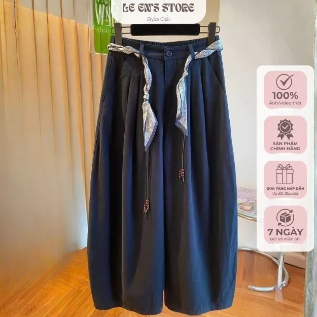 Quần Suông Thụng Rộng Kèm Khăn – Quần Kaki Thô Form Dài, Phong Cách Basic Thanh Lịch-Q97