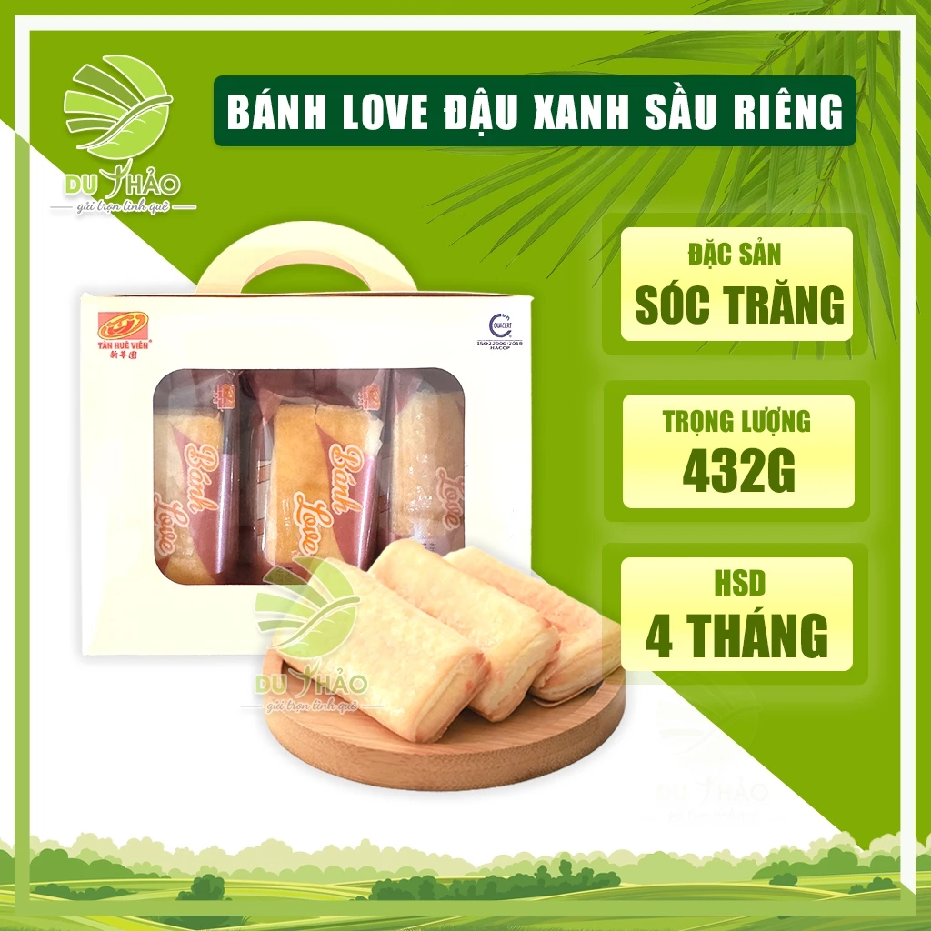 Bánh Love Tân Huê Viên đậu xanh sầu riêng trứng muối – hộp 24 bánh (432g)