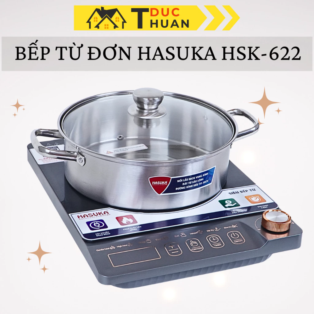Bếp từ đơn HASUKA HSK-622 công suất lớn 2850W 8 chức năng tặng kèm nồi inox cao cấp - TUIDO SHOP