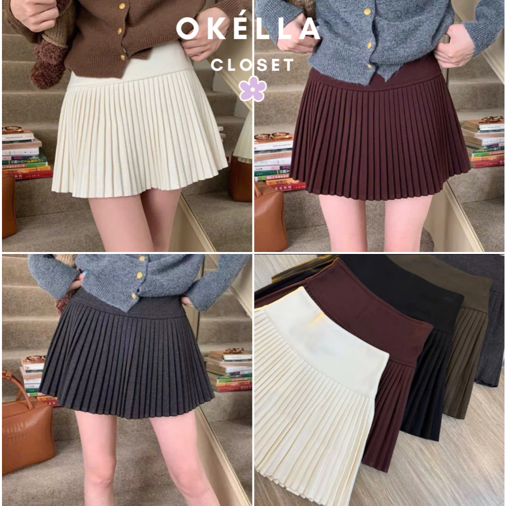 [CAO CẤP_CHẤT DẠ_SẴN] Chân Váy Dạ Xếp Ly Cao Cấp, Chân Váy Xoè Nhiều Màu Basic (Có Quần Bảo Hộ)