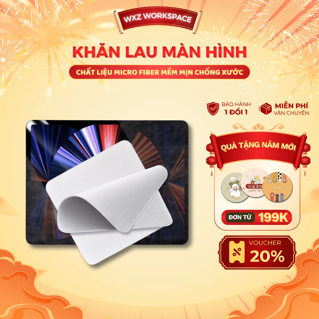 Khăn Lau Màn Hình Vải Microfiber Mềm Mịn Không Lo Trầy Xước, Lau Sạch Màn Hình Điện Thoại Máy Tính