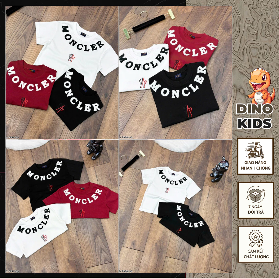 Áo thun cotton bé trai thêu chữ nổi mon cờ le hàng cao cấp-Áo phông ngắn tay bé trai in chữ viền cổ hàng siêu đẹp