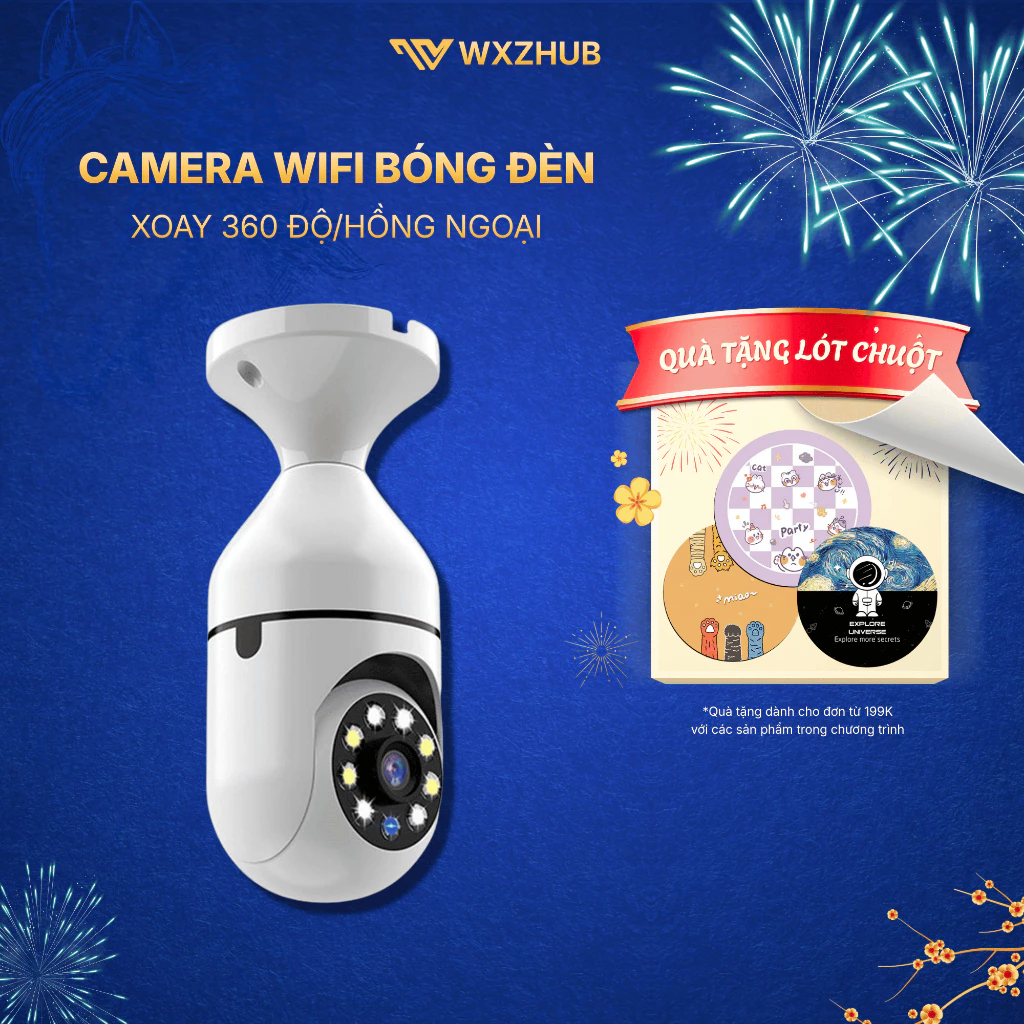 Camera Wifi E27 Xoay 360 Độ, Camera Hồng Ngoại Ban Đêm, Có App Theo Dõi, Kêt Nối Không Dây