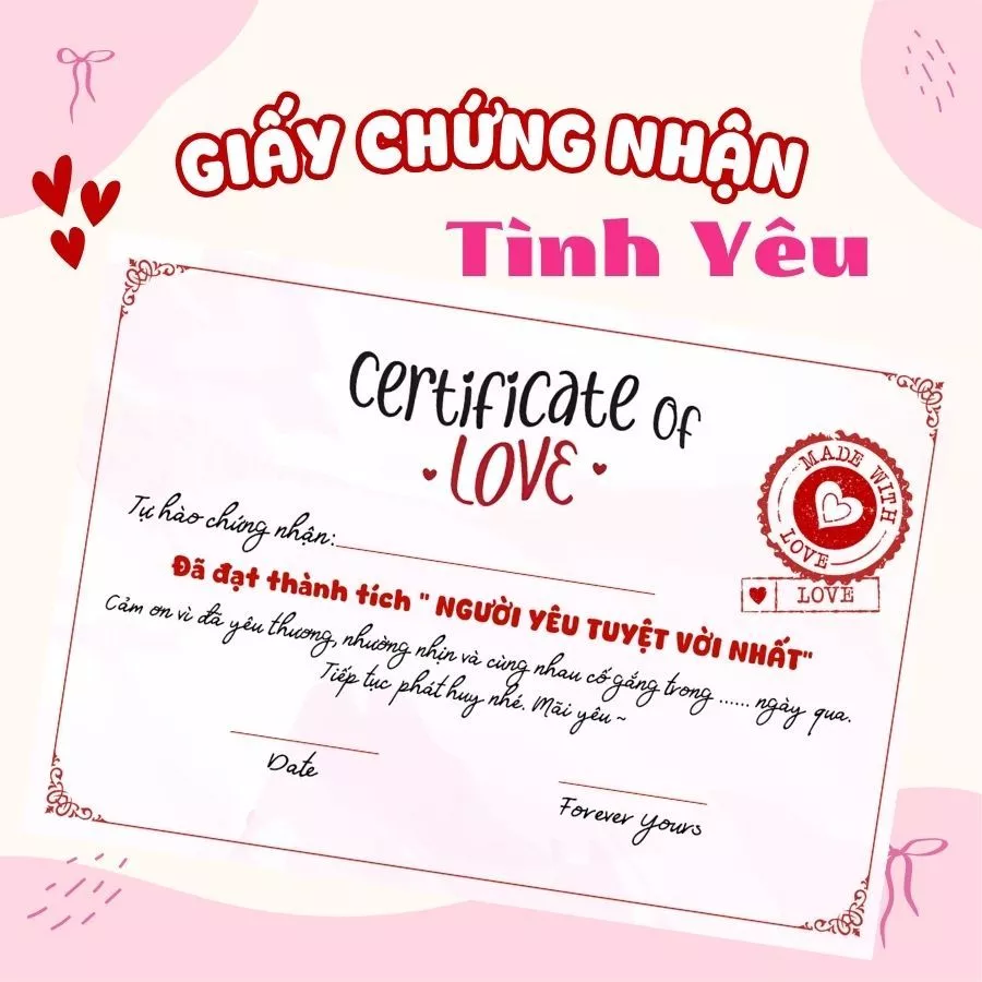 [QUÀ TẶNG] Giấy Chứng Nhận Tình Yêu – Quà Tặng Valentine, Kỷ Niệm Couple