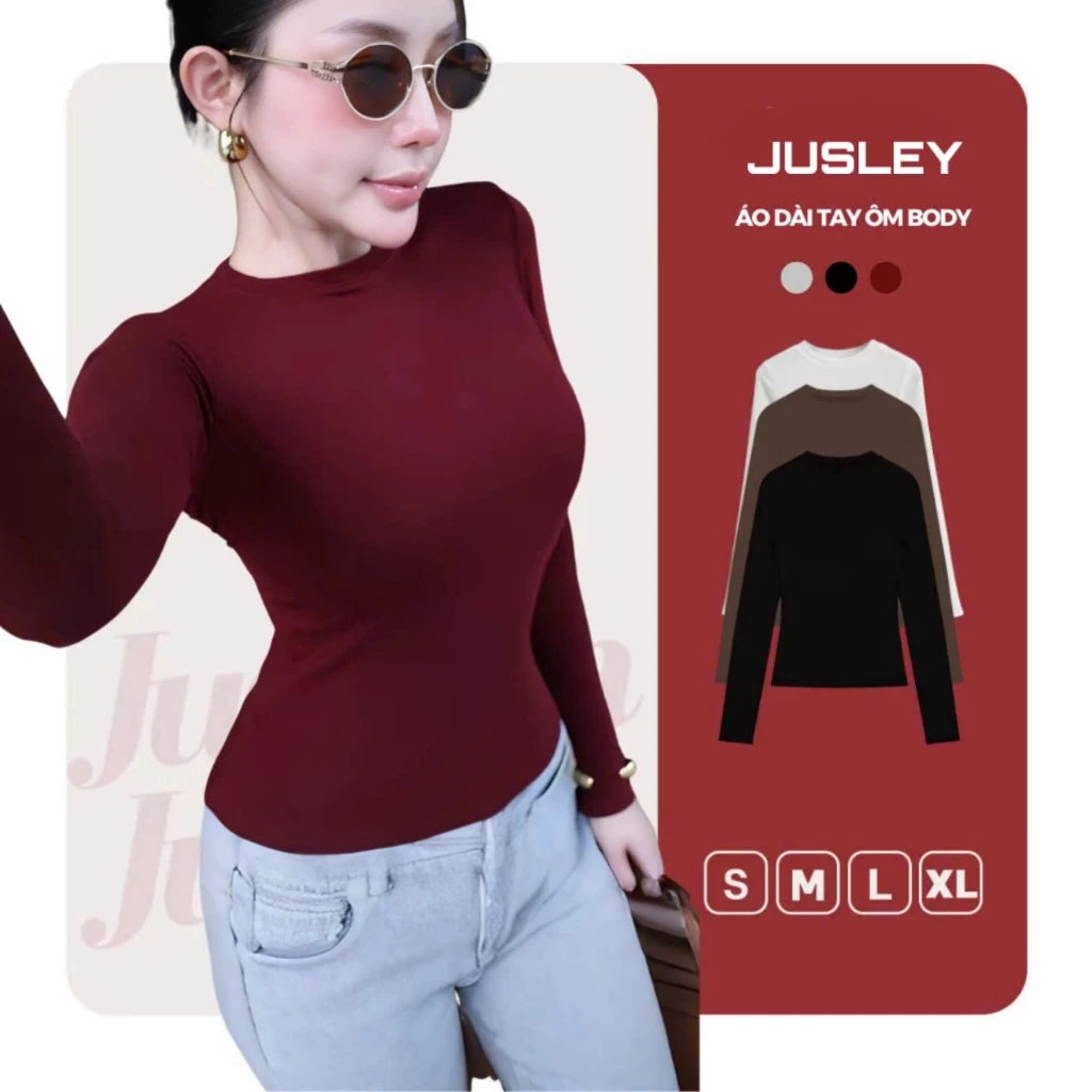 Áo Thun Dài Tay Ôm Body Nữ Siêu Co Giãn Thun Tăm Co Dãn 4 Chiều Lông Mịn Co Dãn JUSLEY A5