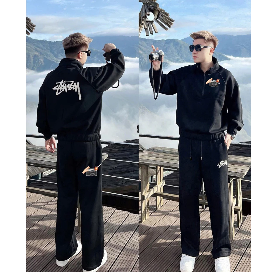 Bộ Nỉ Thu Đông Naii x Stuxy Phối Khóa Zip Cổ Chất Nỉ 2 Da Dày Dặn Hàng Qc Cao Cấp Mặc Mùa Thu Đông Boy Style