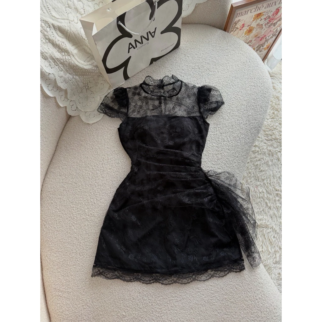 Đầm Kiểu Nữ Ren Hoa Nhún Thân Anna - Tiffany Dress