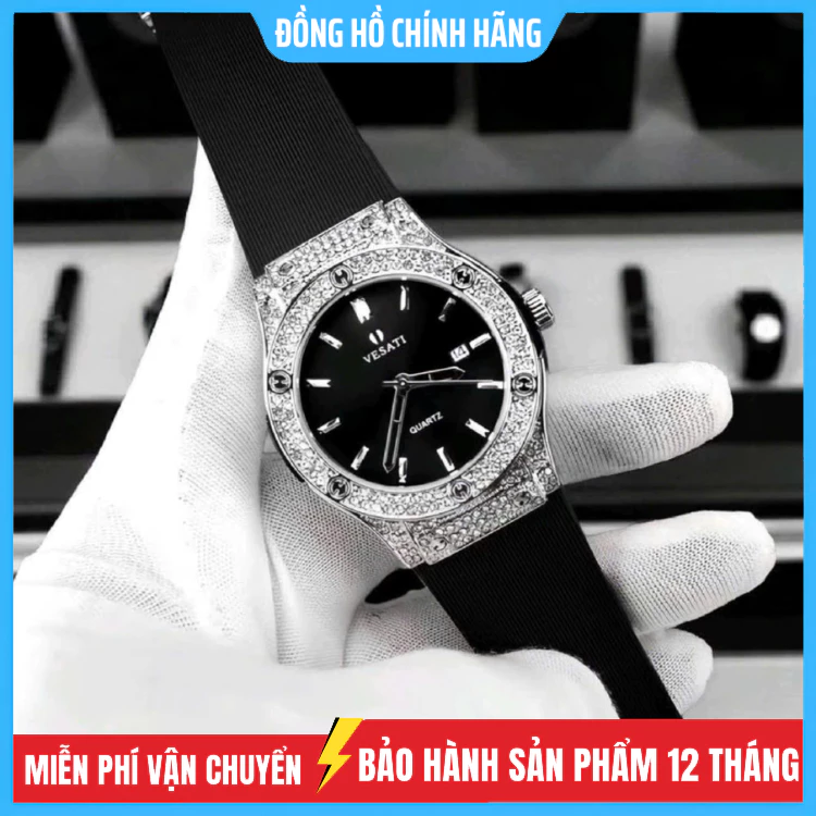 Đồng hồ nam VERSATI chính hãng, from hbl, bộ máy pin, khóa thông minh, chống nước tốt, đồng hồ đeo tay, dây silicon