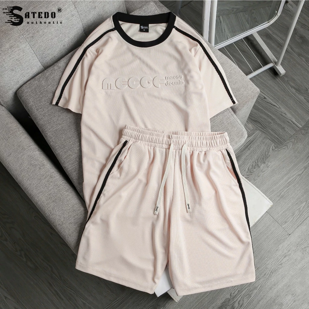 Set quần áo thể thao nam nữ S ATEDO dập chữ nổi 3D, chất liệu vải Cotton Waffle thoáng mát thấm hút mồ hôi, mã SP: S029