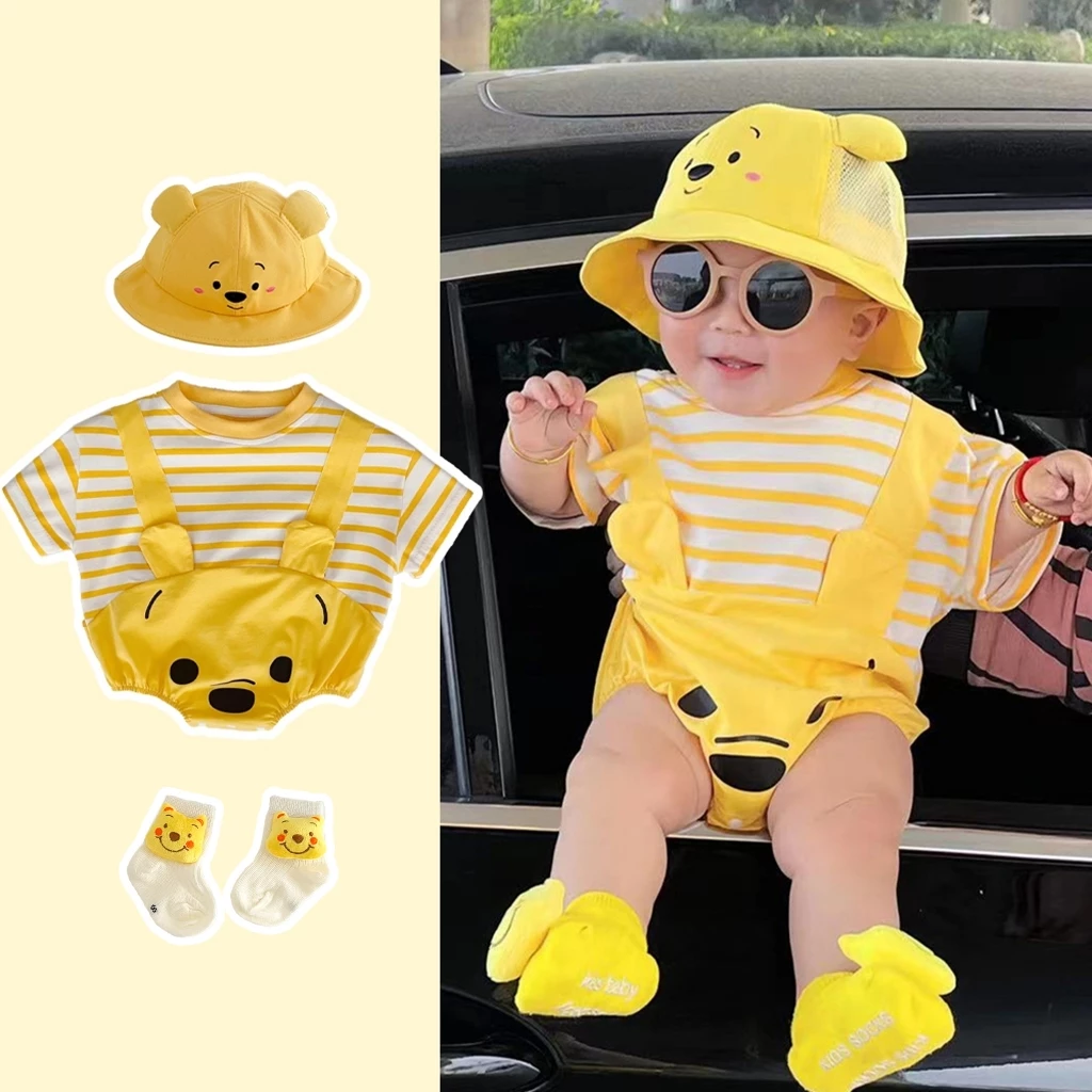 Bộ đồ liền quần mùa hè cho bé sơ sinh 3 chiếc Disney gấu Pooh bé trai và bé gái tay ngắn Onesie 0-24 tháng tuổi
