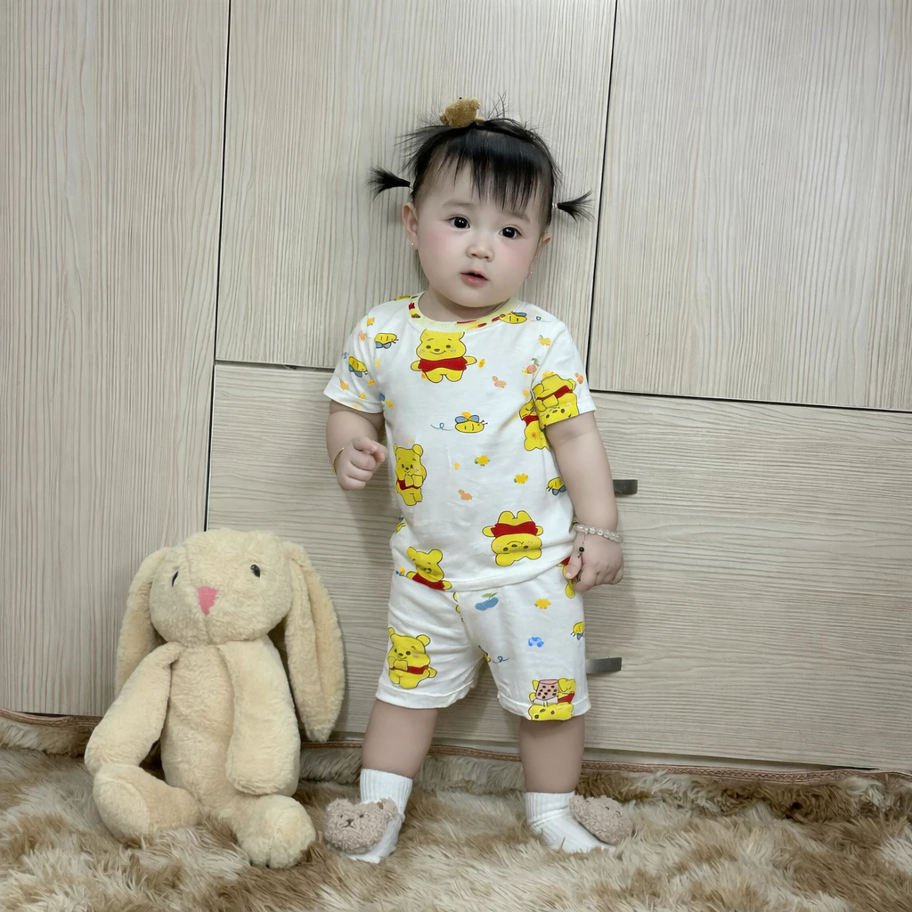 Bộ quần áo thun lạnh họa tiết tay ngắn MDKIDS cho bé trai và bé gái 5-15kg.