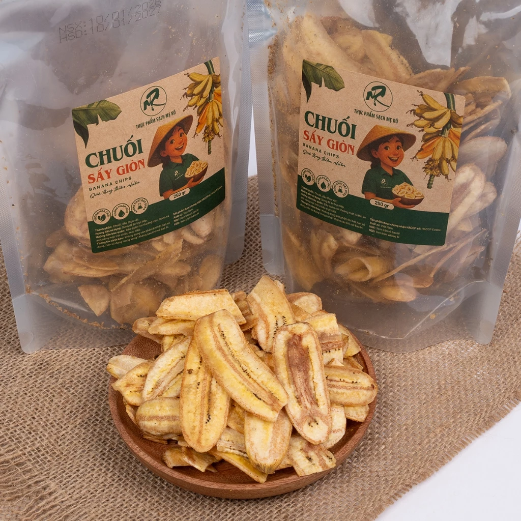 Chuối sấy giòn Thủ công (món ăn vặt ngày mưa). Có hồ sơ công bố, xuất hóa đơn công ty đầy đủ