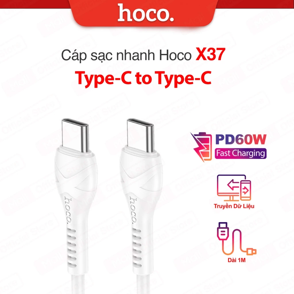 Cáp sạc nhanh Hoco X37 Type-C to Type-C dài 1M – Sạc Nhanh PD60W dùng cho Android/IP15/16/17