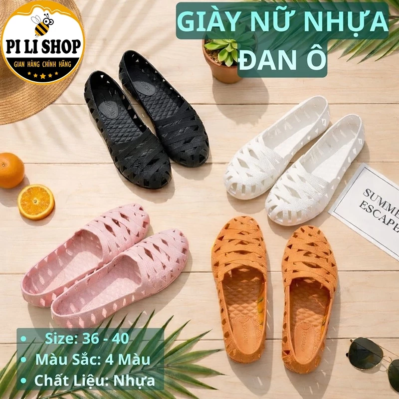 Giày Nhựa Nữ Đi Mưa Đan Ô Chống Trơn Trượt, Giày Nhựa Đi Biển Kiểu Dáng Trẻ Trung Chống Thấm Nước