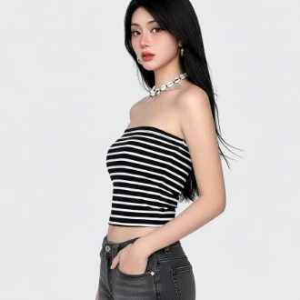 T Áo Ống Ôm Body Sọc Ngang Chất Thun Cotton, Áo Ống Sọc Nữ Co Giãn, Áo Ống Không Dây Ôm Body KHONG MUT
