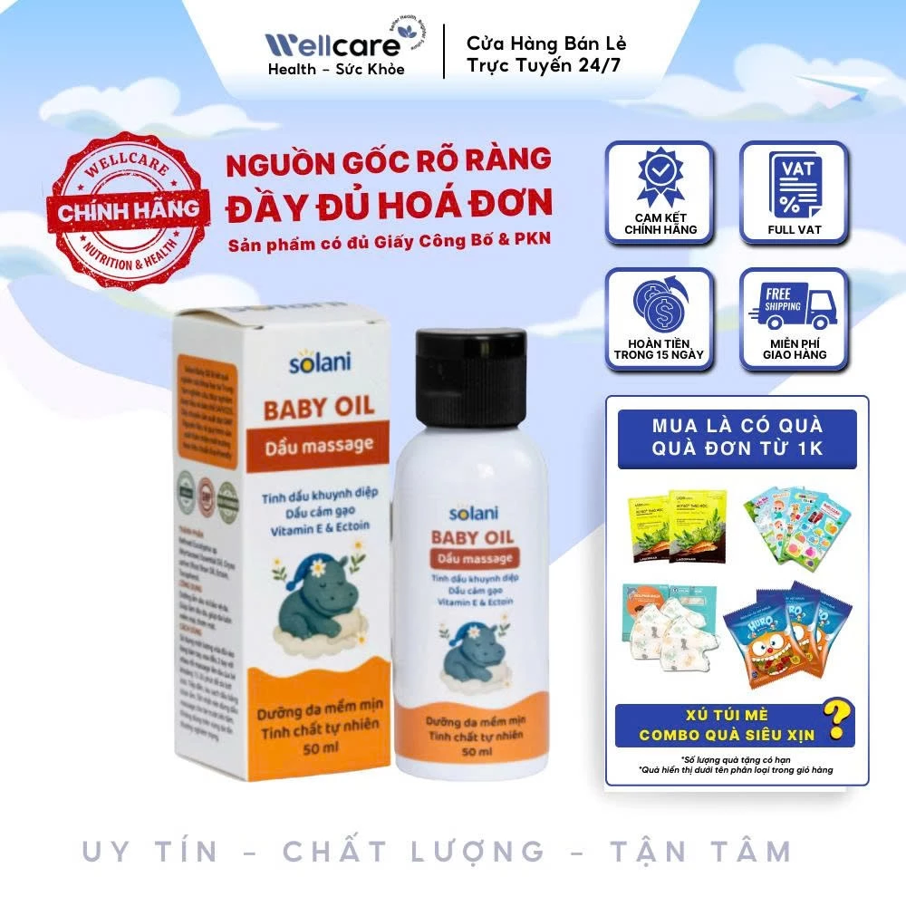 [✨CHÍNH HÃNG]Dầu massage Solani Baby Oil Chai 50ml - giúp dưỡng ẩm sâu, làm ấm cơ thể, thư giãn, ngủ ngon hơn cho trẻ