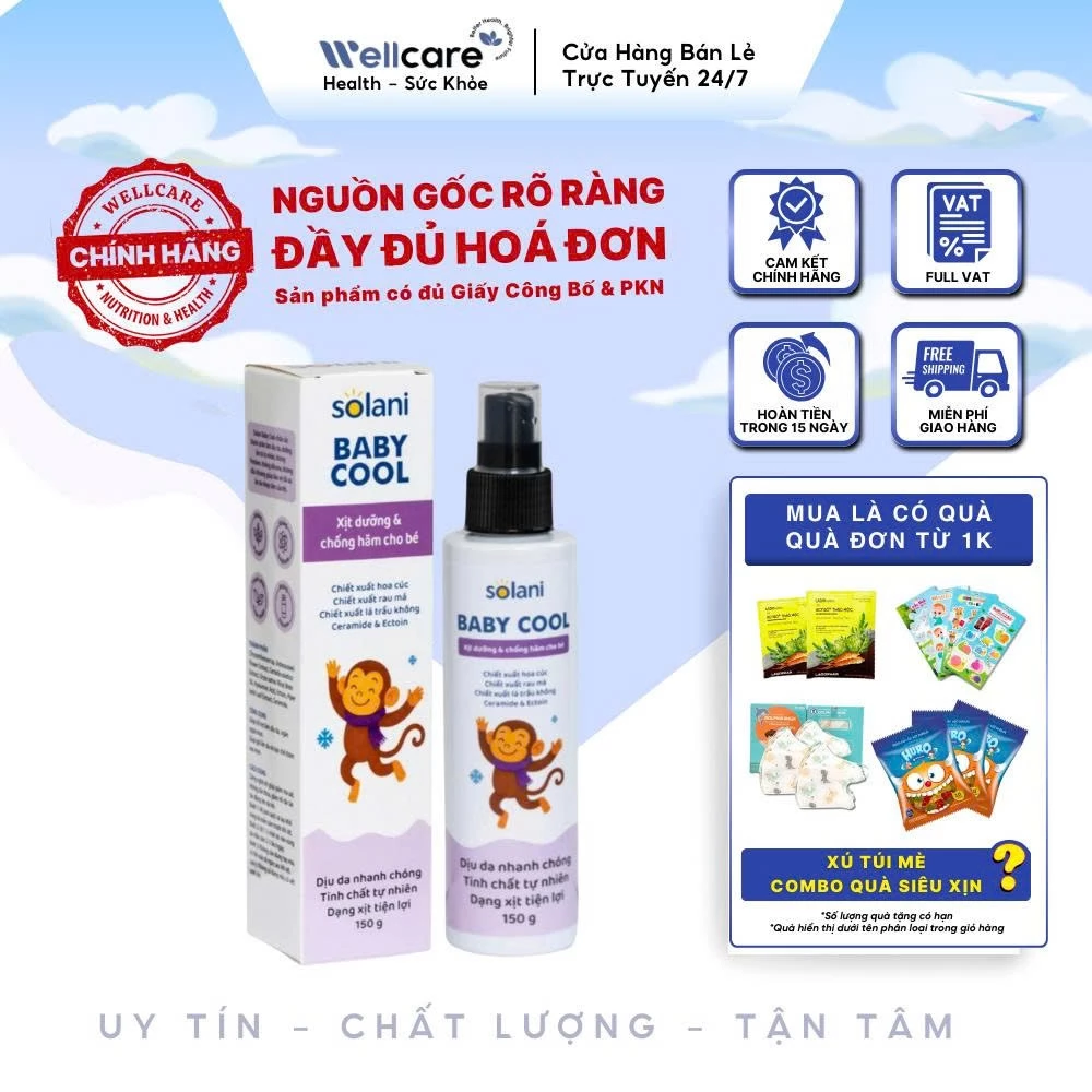 [✨CHÍNH HÃNG] Solani Baby Cool chai 150g - Xịt dưỡng & chống da hăm tã thế hệ mới với công nghệ xịt không chạm